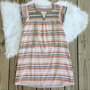 THML Boho Embroidered Stripe Flutter Shift Dress